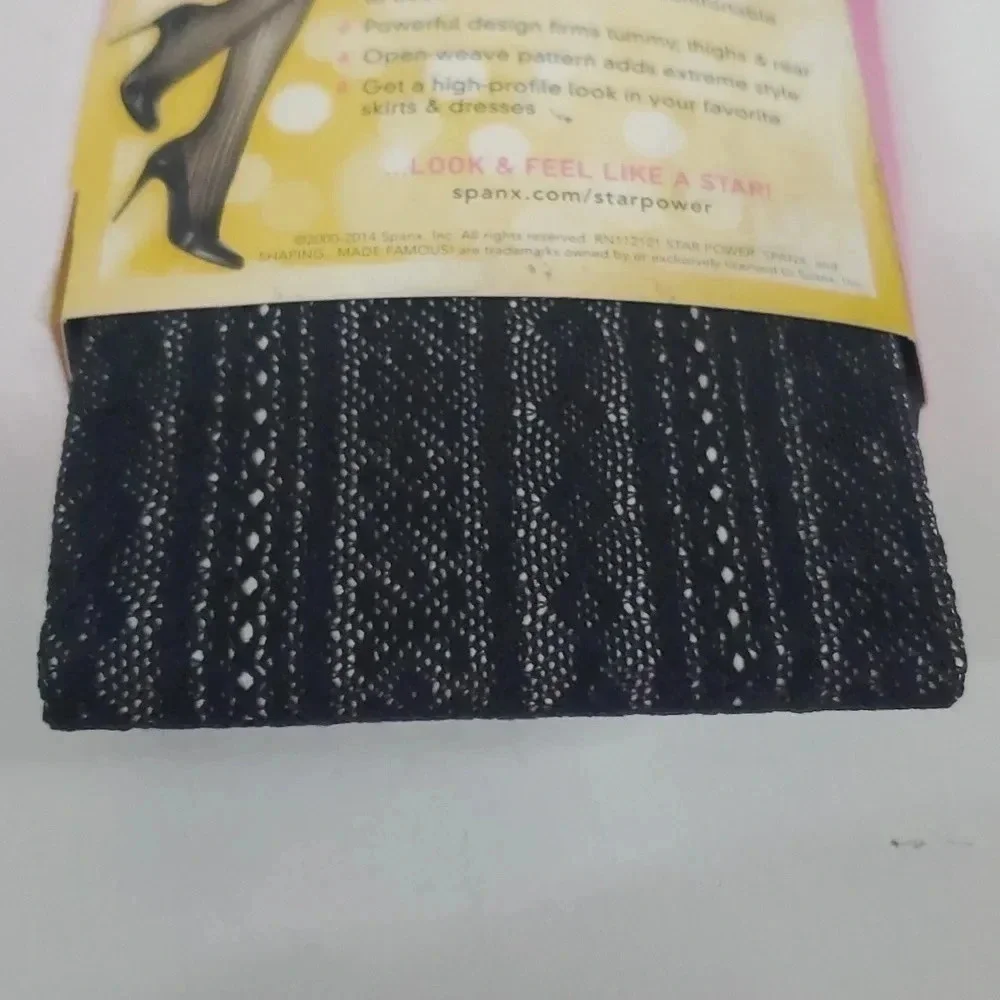 Star Power by Spanx Open Weave Shaping Tights in Black Women's Size D NWT